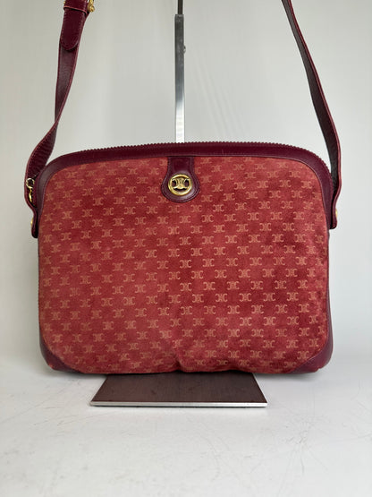 Vintage Celine Coated Canvas Shoulder Bag Burgundy Gold
