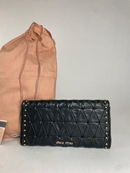 Vintage Studded Miu Miu Leather Wallet Black