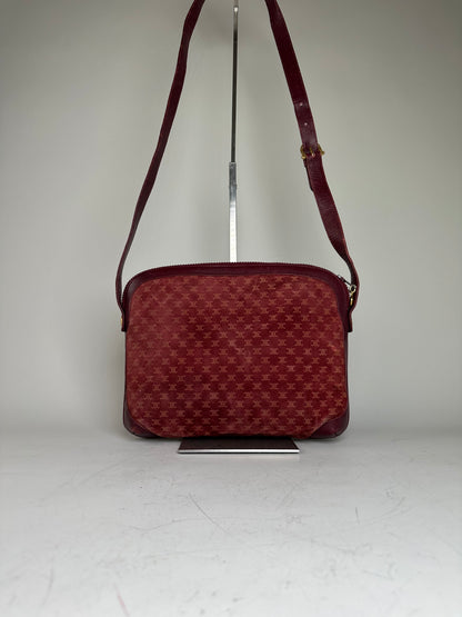 Vintage Celine Coated Canvas Shoulder Bag Burgundy Gold