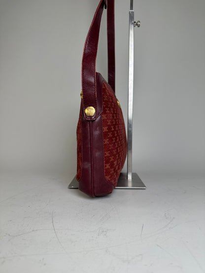 Vintage Celine Coated Canvas Shoulder Bag Burgundy Gold