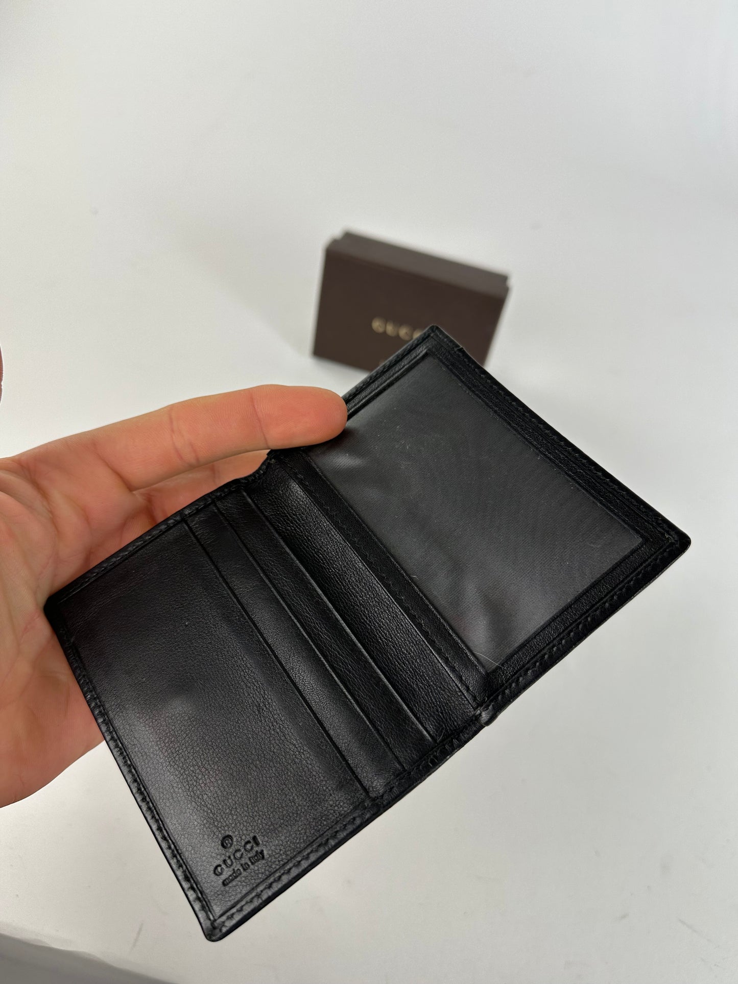 Vintage Gucci Guccissima Leather Bifold Card Wallet Black