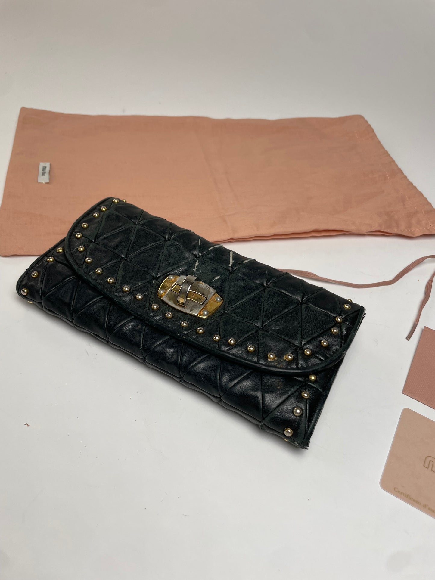 Vintage Studded Miu Miu Leather Wallet Black