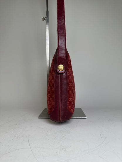 Vintage Celine Coated Canvas Shoulder Bag Burgundy Gold
