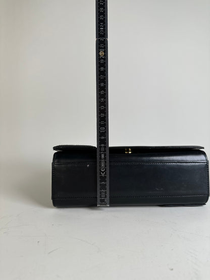 Vintage Givenchy Smooth Leather Shoulder Bag Black Gold