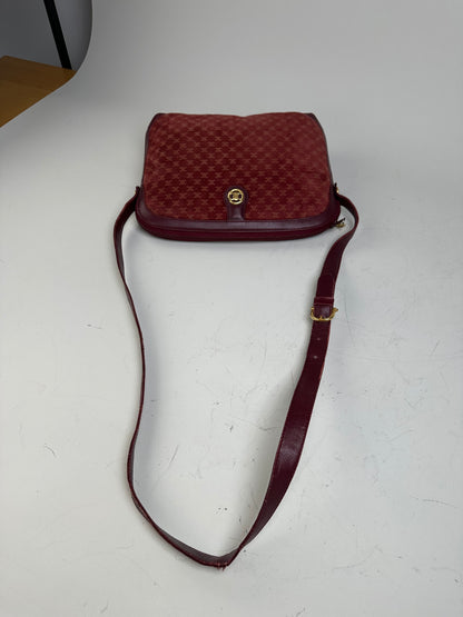 Vintage Celine Coated Canvas Shoulder Bag Burgundy Gold