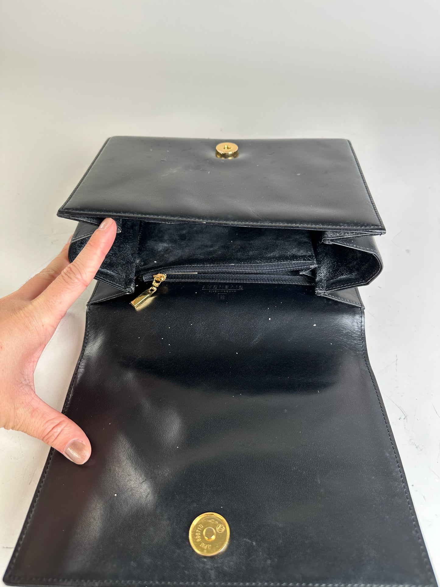 Vintage Givenchy Smooth Leather Shoulder Bag Black Gold