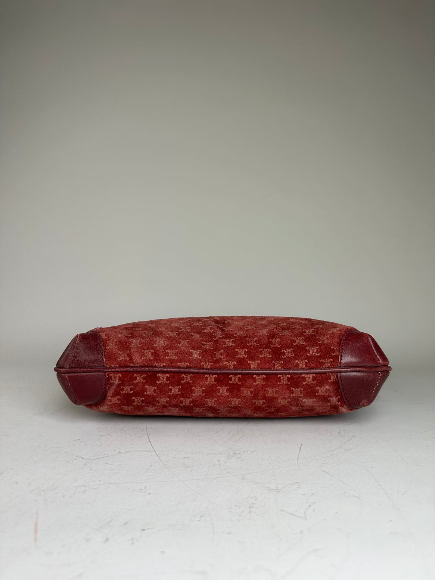 Vintage Celine Coated Canvas Shoulder Bag Burgundy Gold
