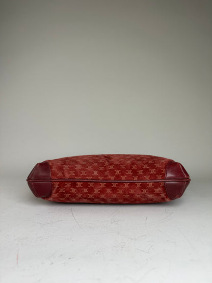 Vintage Celine Coated Canvas Shoulder Bag Burgundy Gold