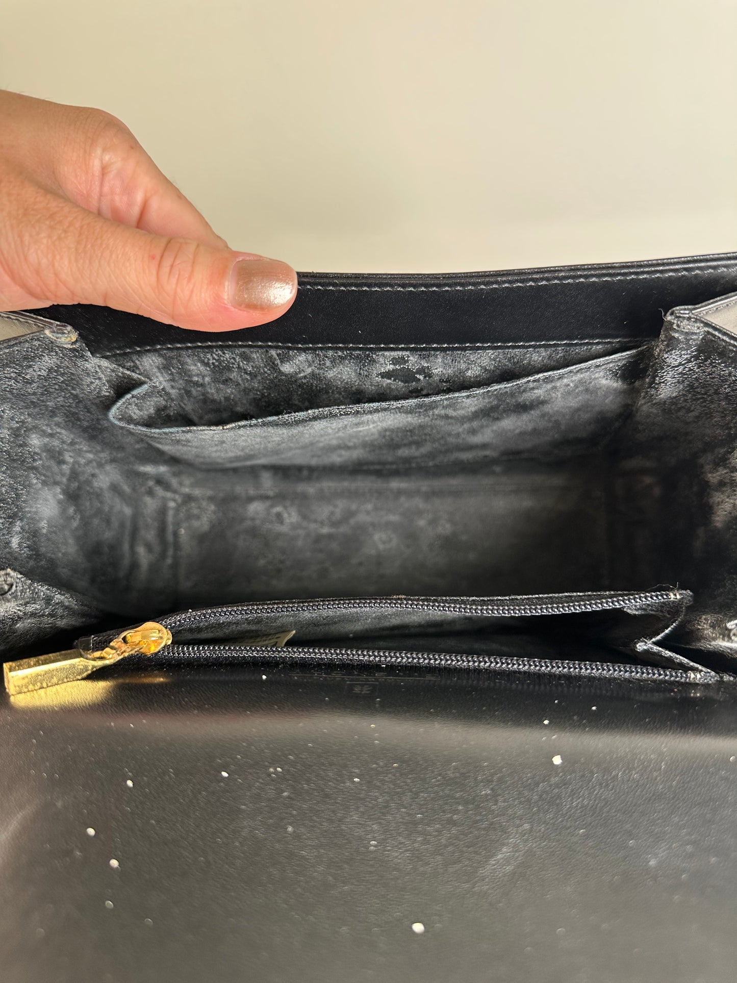 Vintage Givenchy Smooth Leather Shoulder Bag Black Gold