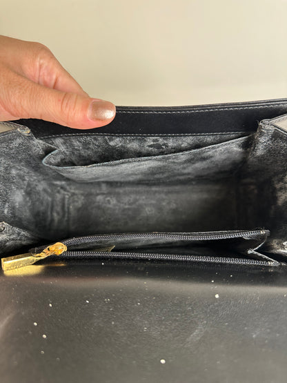 Vintage Givenchy Smooth Leather Shoulder Bag Black Gold