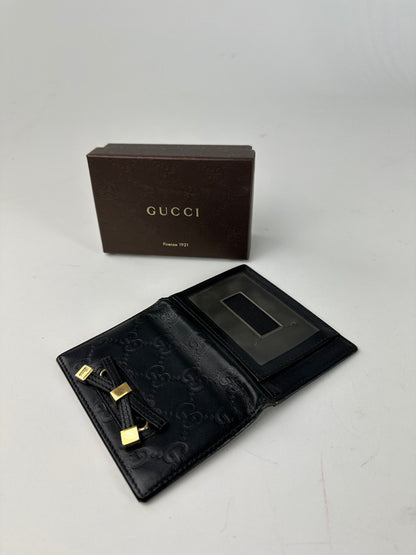 Vintage Gucci Guccissima Leather Bifold Card Wallet Black