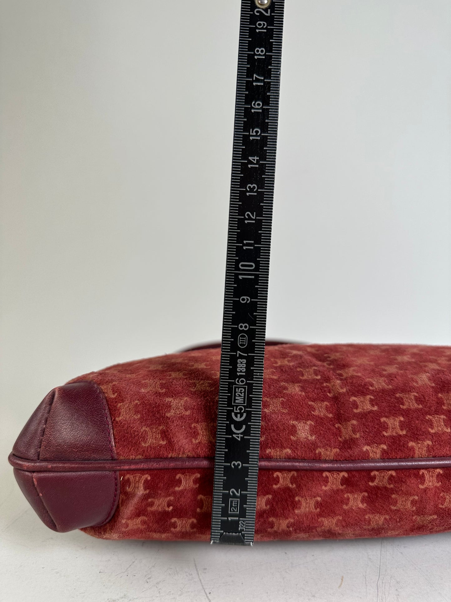 Vintage Celine Coated Canvas Shoulder Bag Burgundy Gold