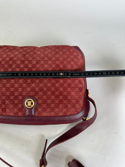 Vintage Celine Coated Canvas Shoulder Bag Burgundy Gold