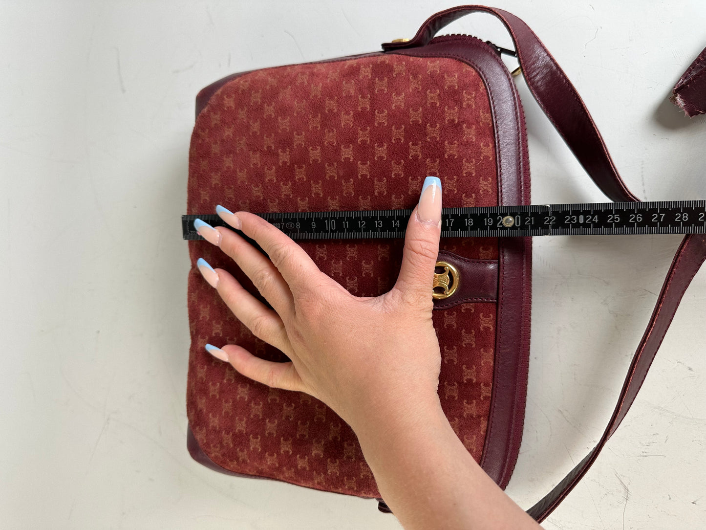Vintage Celine Coated Canvas Shoulder Bag Burgundy Gold