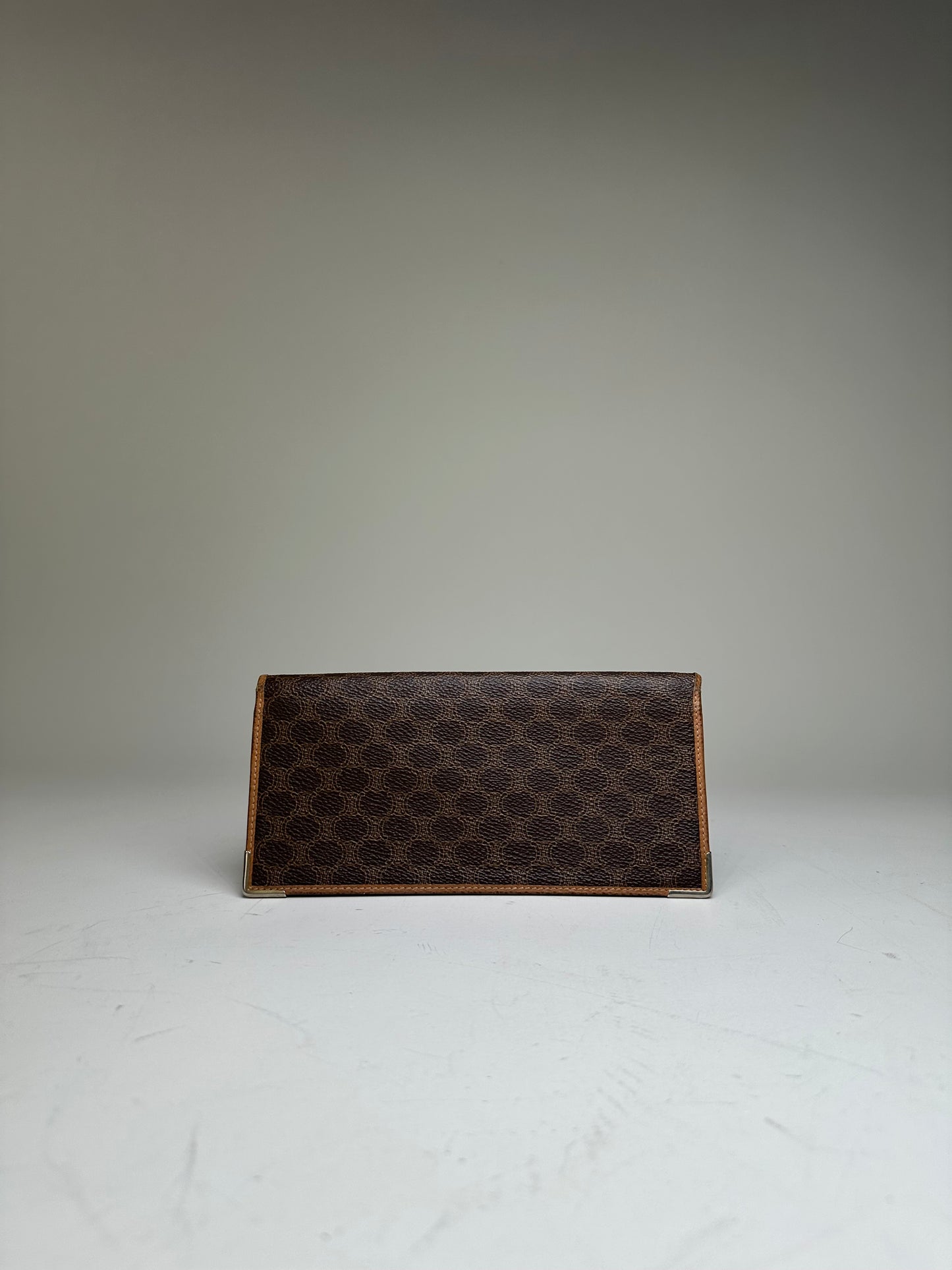 Vintage Celine Logo Pattern Leather Wallet Brown Gold