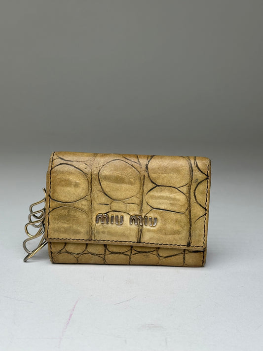 Vintage Miu Miu Croc-Embossed Leather Key Holder Camel
