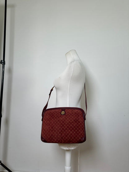 Vintage Celine Coated Canvas Shoulder Bag Burgundy Gold