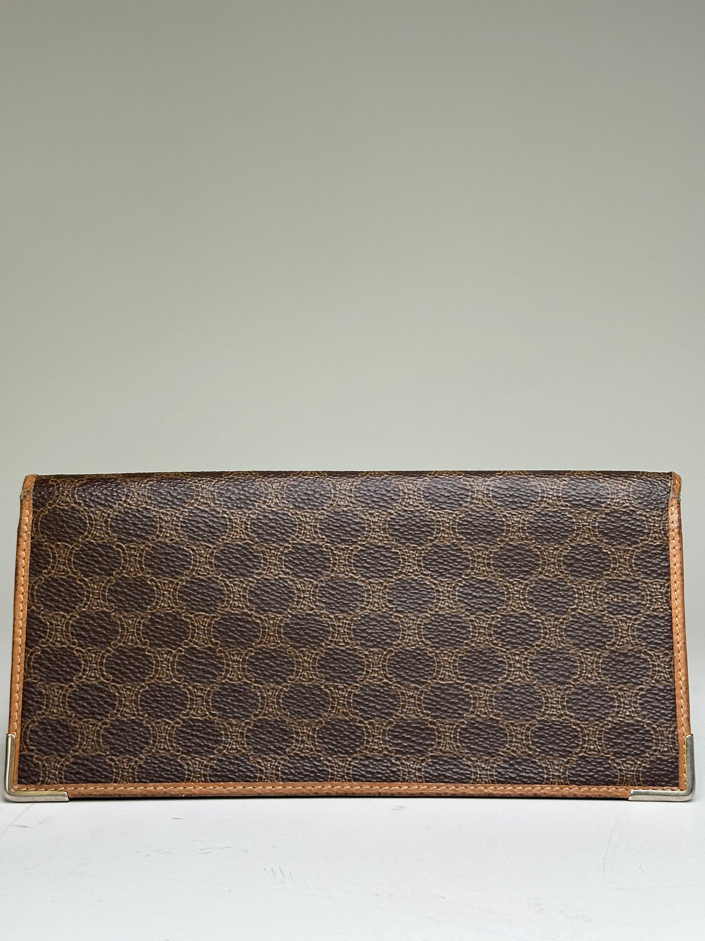 Vintage Celine Logo Pattern Leather Wallet Brown Gold