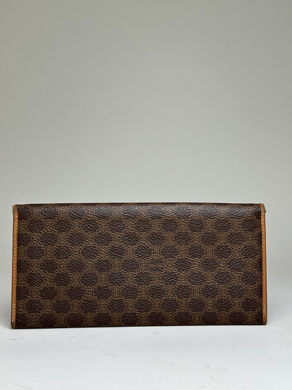 Vintage Celine Logo Pattern Leather Wallet Brown Gold