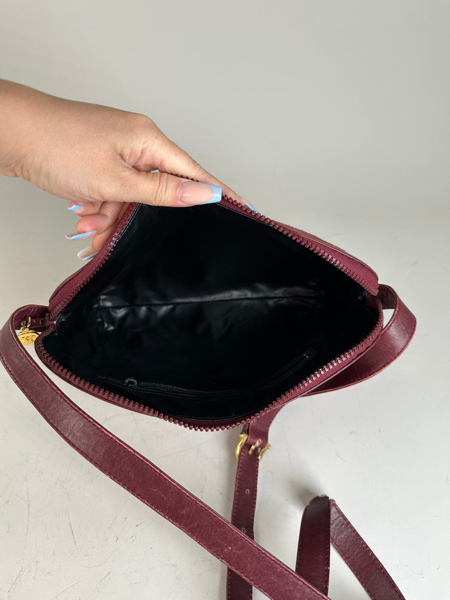 Vintage Celine Coated Canvas Shoulder Bag Burgundy Gold