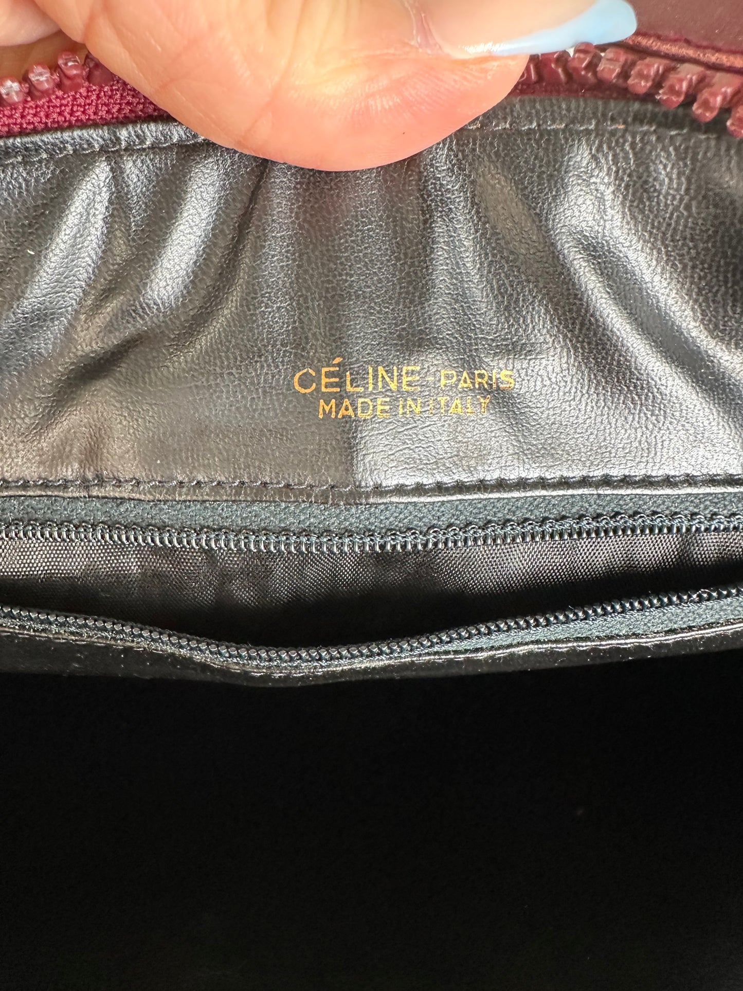 Vintage Celine Coated Canvas Shoulder Bag Burgundy Gold