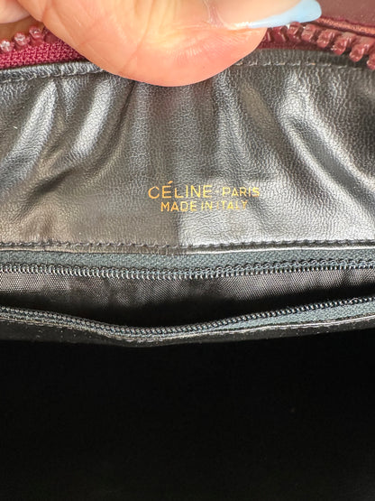 Vintage Celine Coated Canvas Shoulder Bag Burgundy Gold