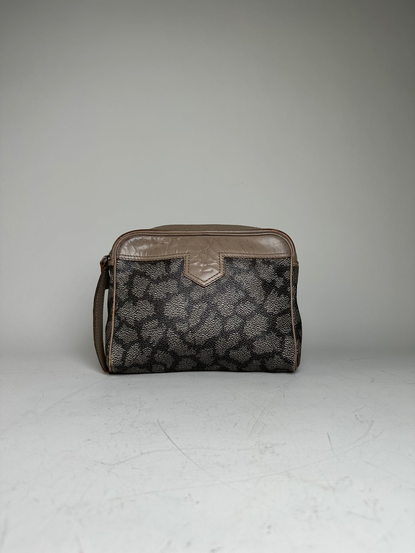 Vintage Saint Laurent Canvas Cosmetic Bag Beige Brown