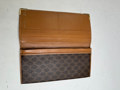Vintage Celine Logo Pattern Leather Wallet Brown Gold