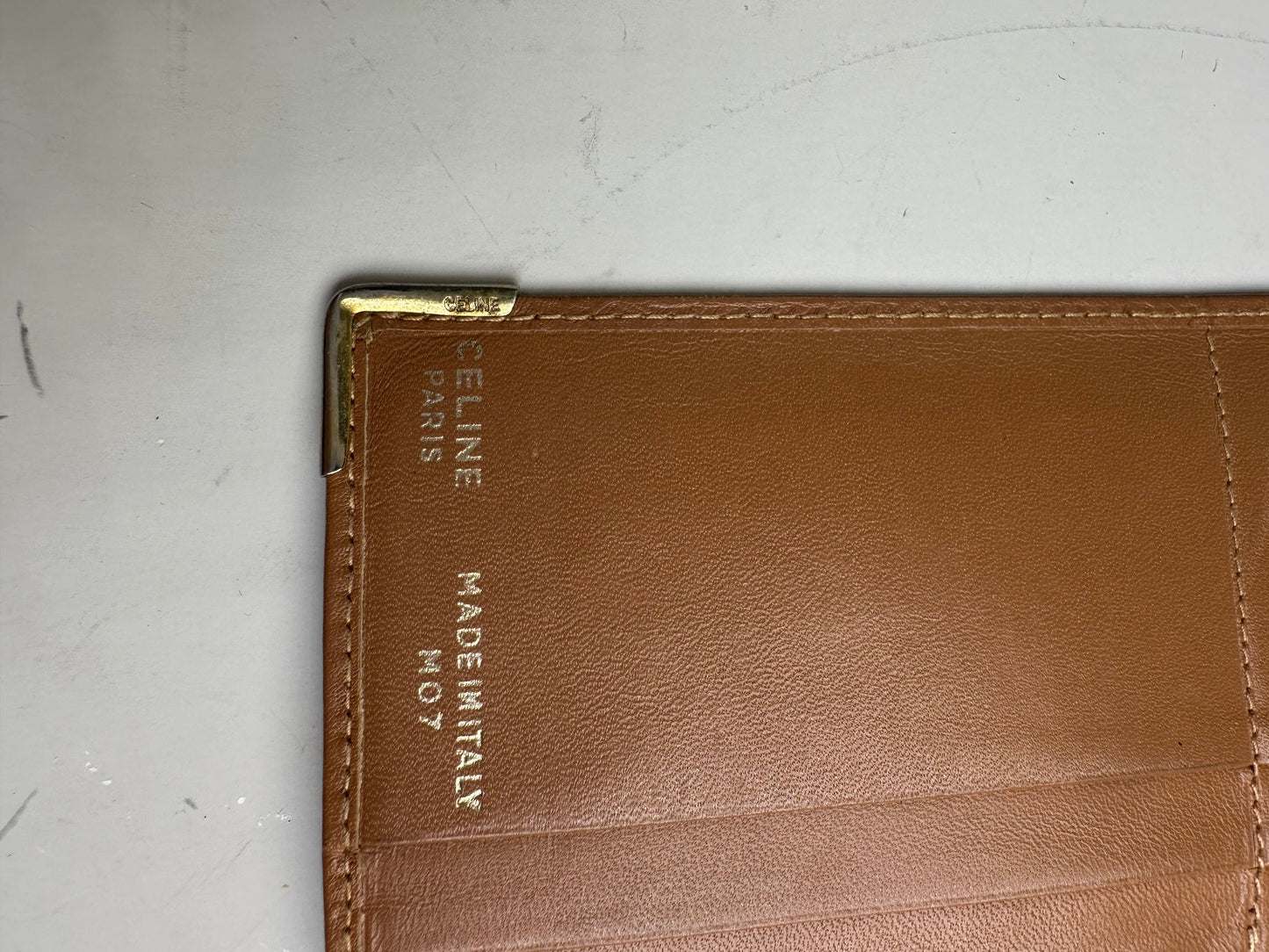 Vintage Celine Logo Pattern Leather Wallet Brown Gold