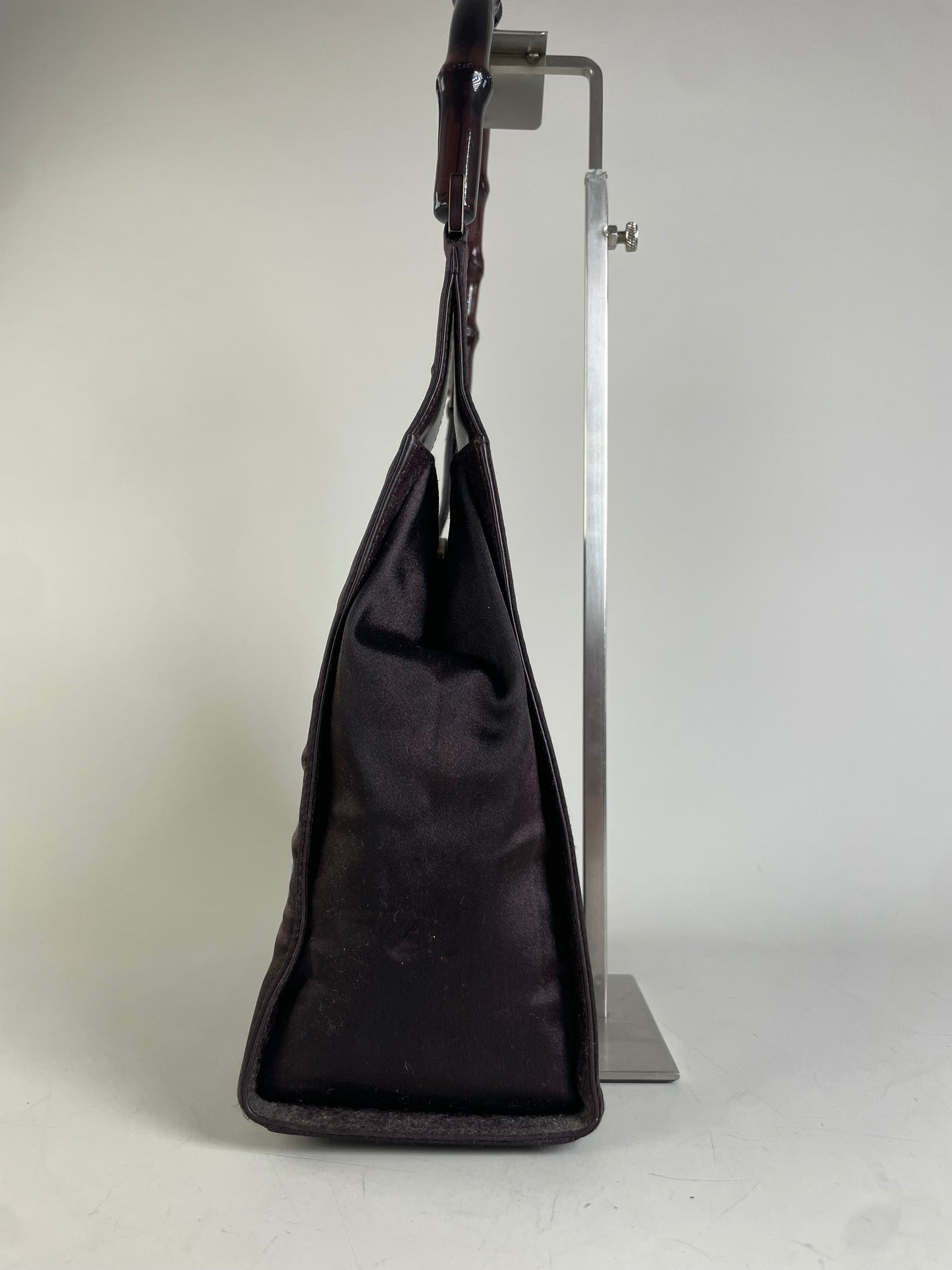 Vintage Gucci Satin Bamboo Handle Shoulder Bag Black Gold