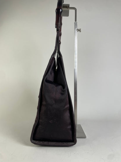 Vintage Gucci Satin Bamboo Handle Shoulder Bag Black Gold