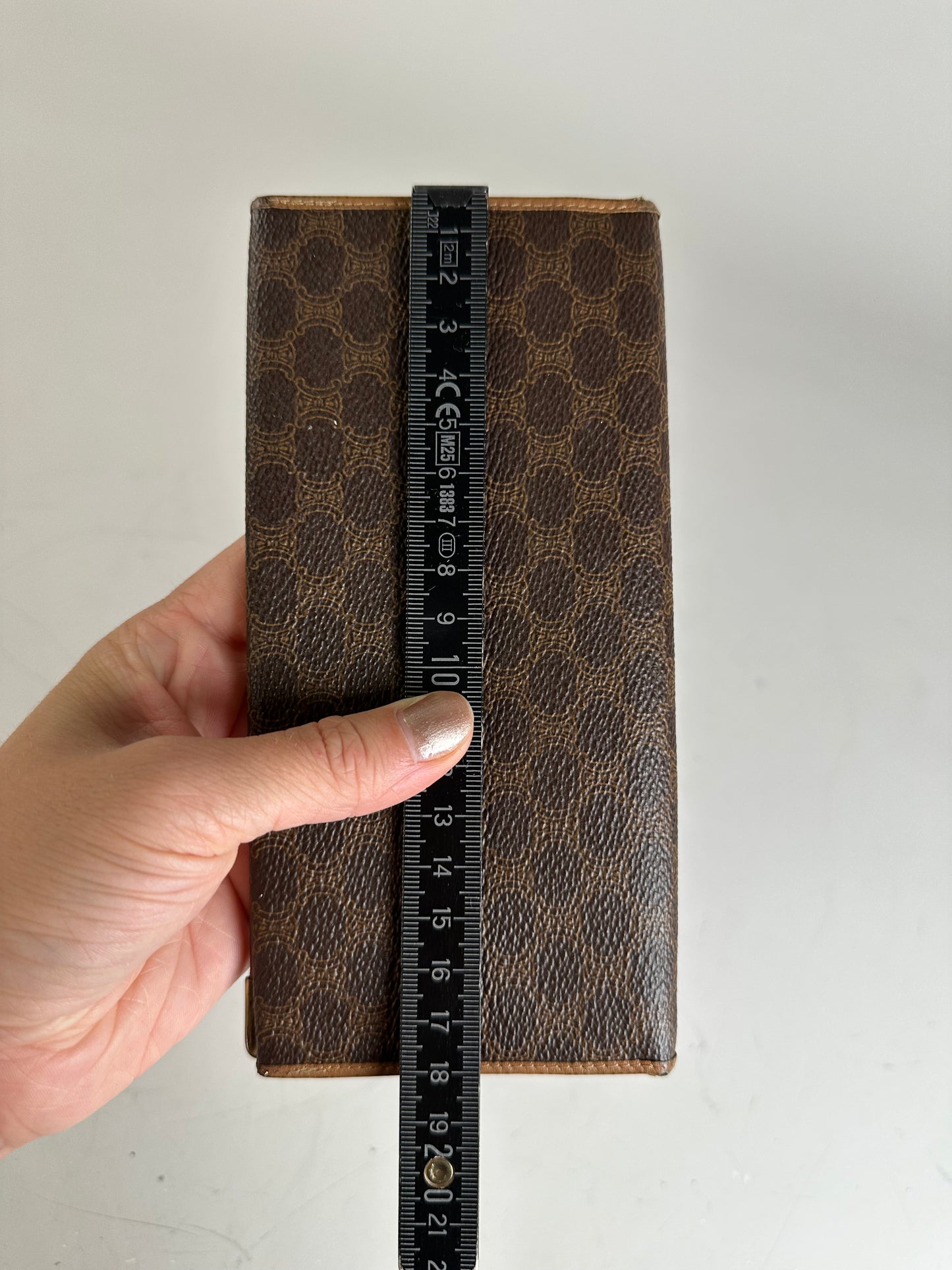 Vintage Celine Logo Pattern Leather Wallet Brown Gold