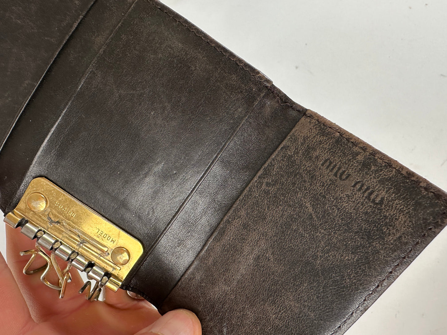 Vintage Miu Miu Croc-Embossed Leather Key Holder Camel