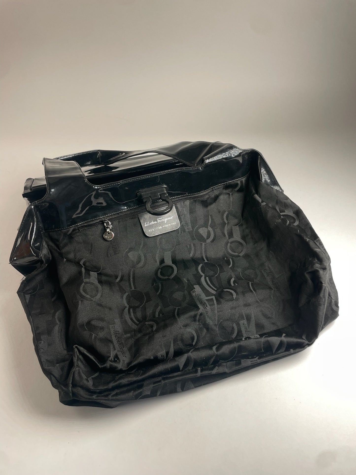 Vintage Salvatore Ferragamo Patent Leather Handbag Black