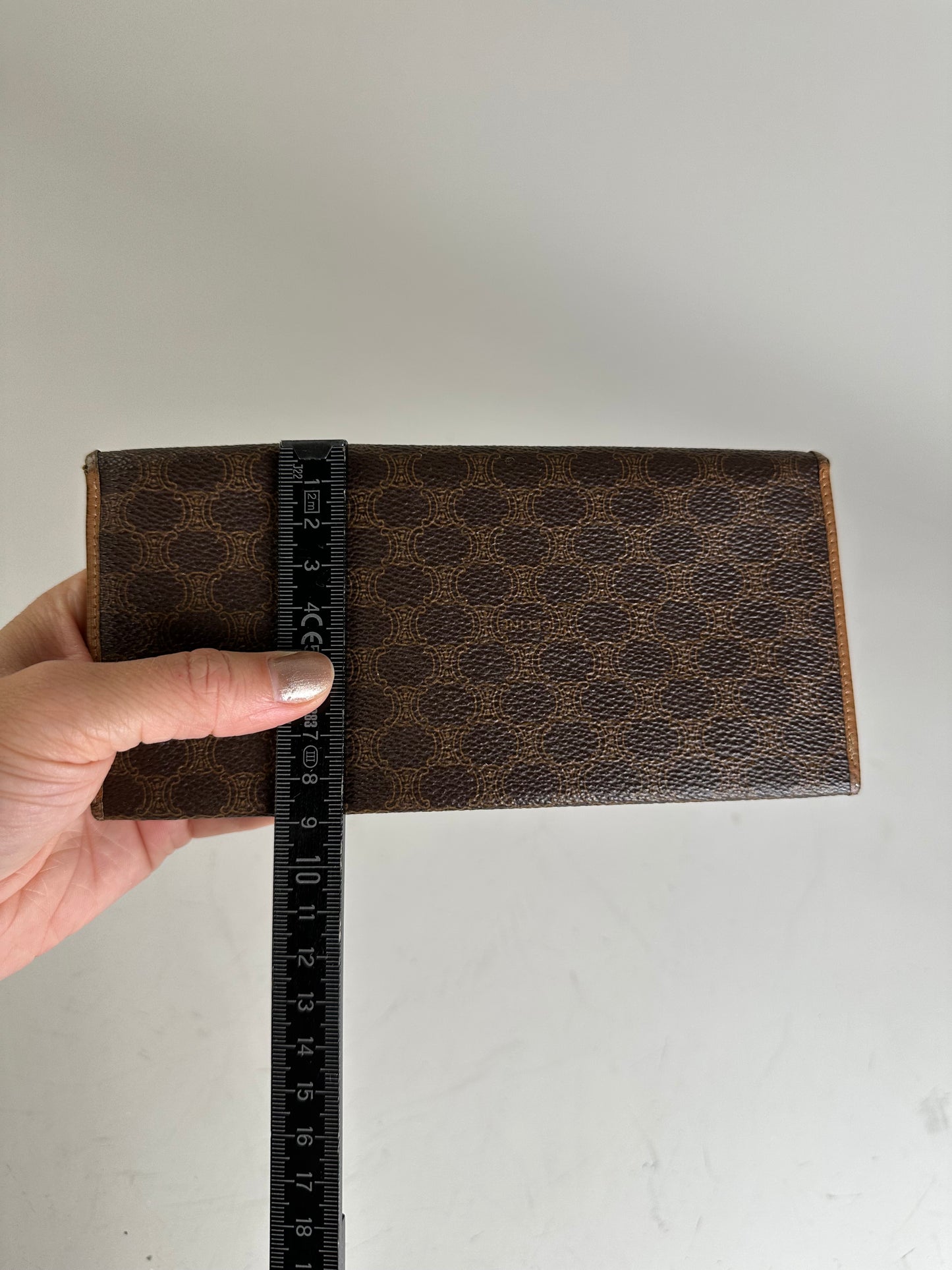 Vintage Celine Logo Pattern Leather Wallet Brown Gold