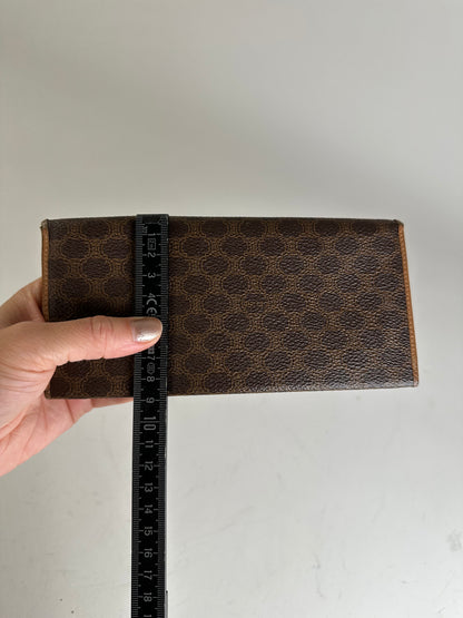 Vintage Celine Logo Pattern Leather Wallet Brown Gold