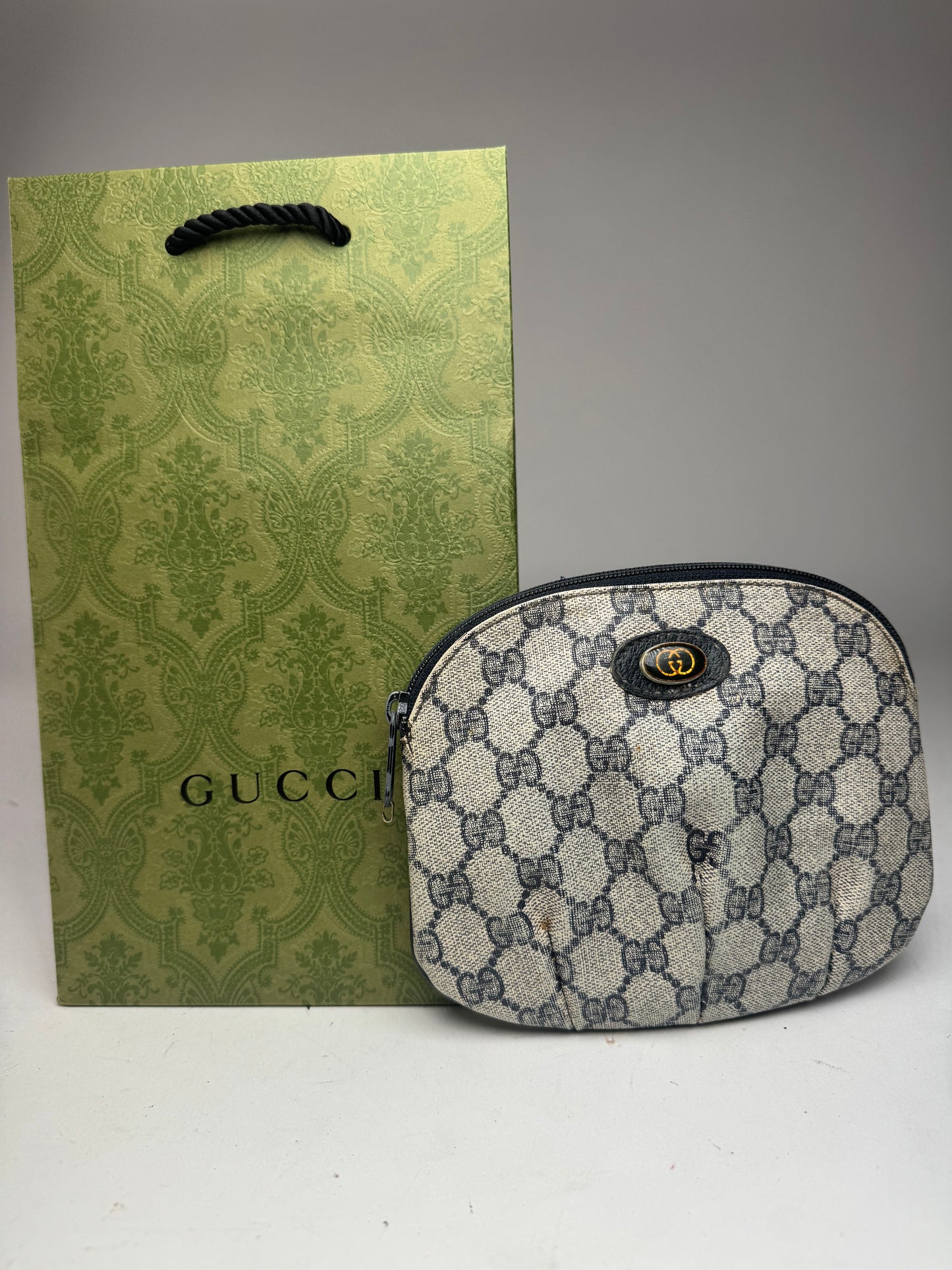 Vintage Gucci Navy Grey Ophidia Leather clutch