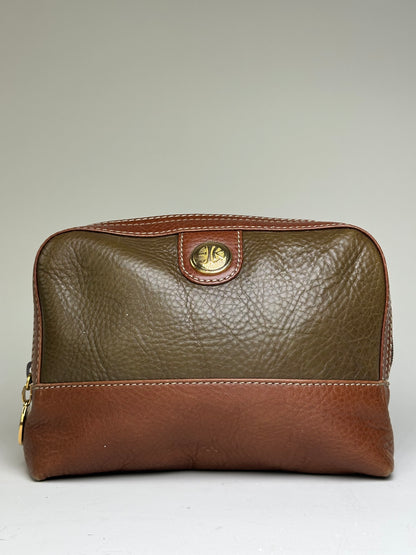 Vintage Loewe Textured Leather Cosmetic Case Olive Brown