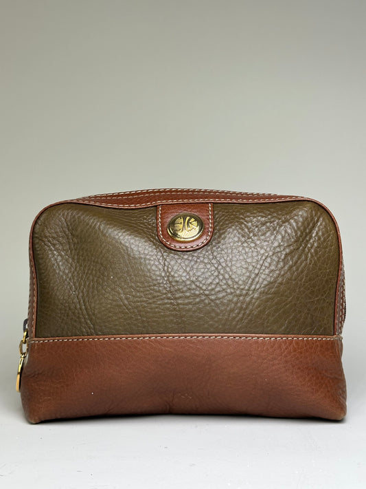 Vintage Loewe Textured Leather Cosmetic Case Olive Brown