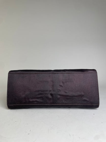 Vintage Gucci Satin Bamboo Handle Shoulder Bag Black Gold