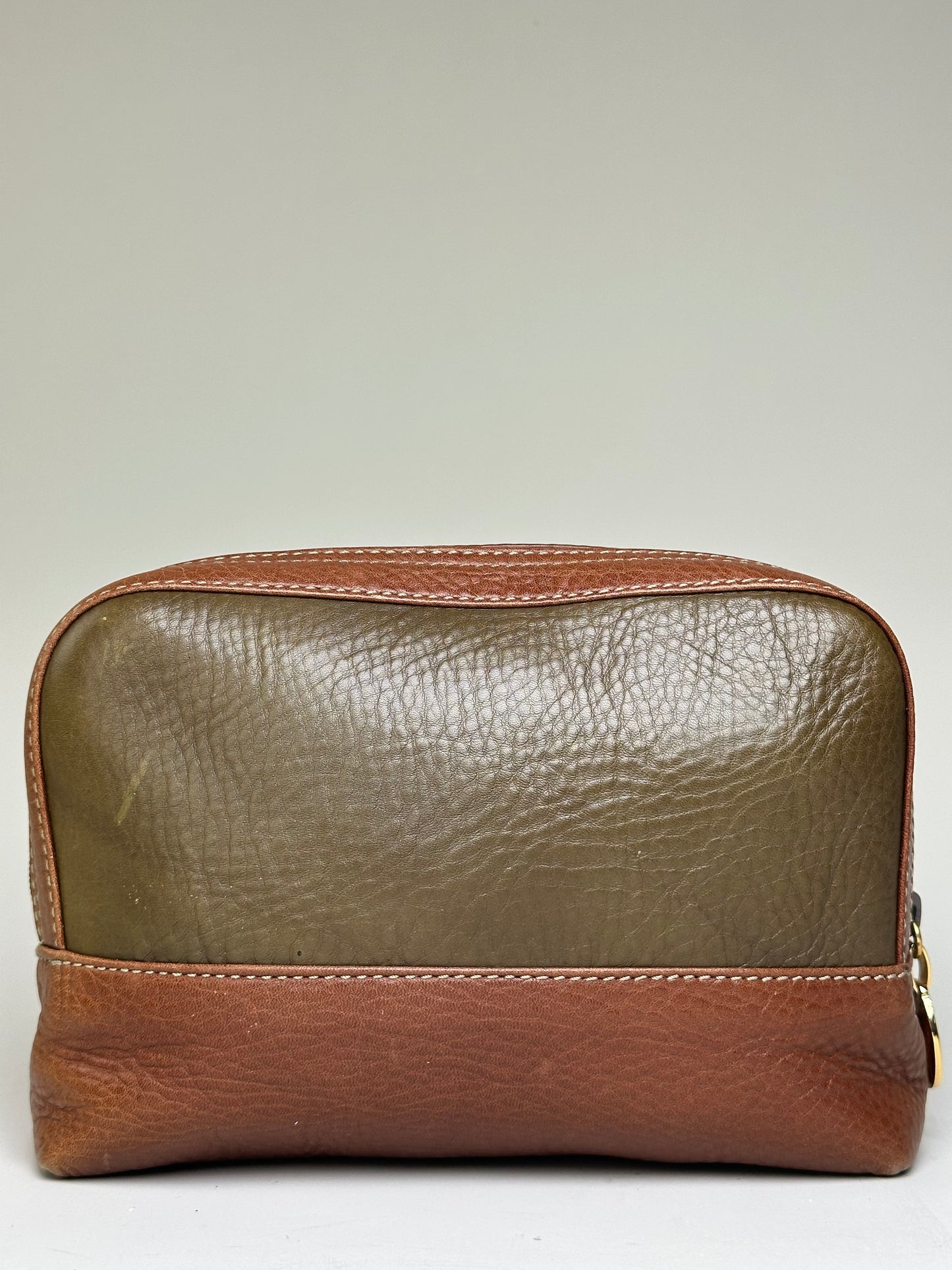 Vintage Loewe Textured Leather Cosmetic Case Olive Brown