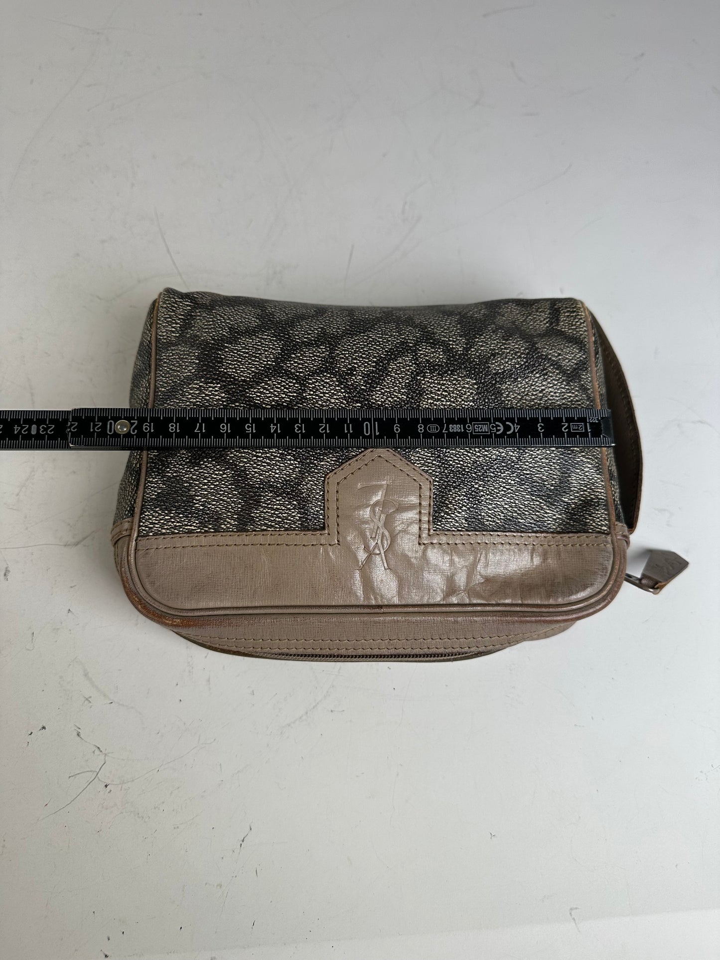 Vintage Saint Laurent Canvas Cosmetic Bag Beige Brown