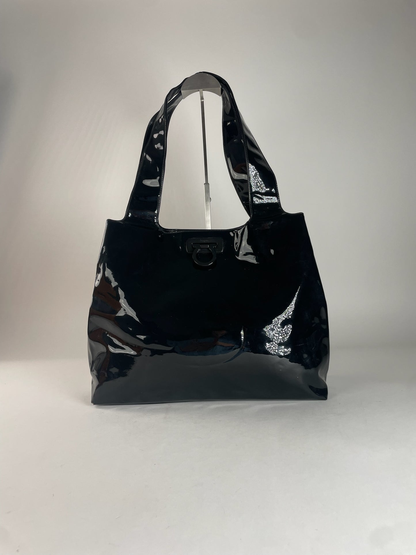 Vintage Salvatore Ferragamo Patent Leather Handbag Black