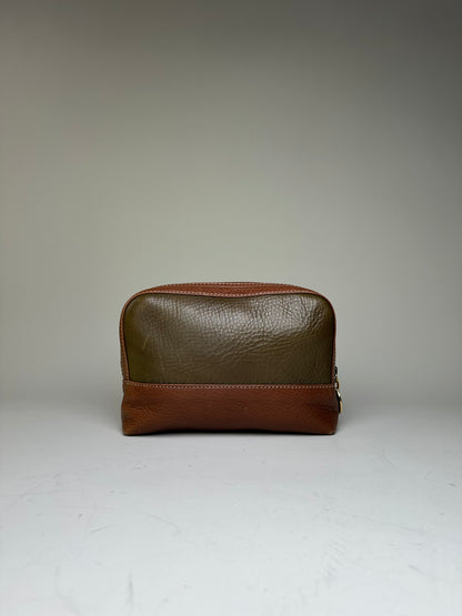 Vintage Loewe Textured Leather Cosmetic Case Olive Brown