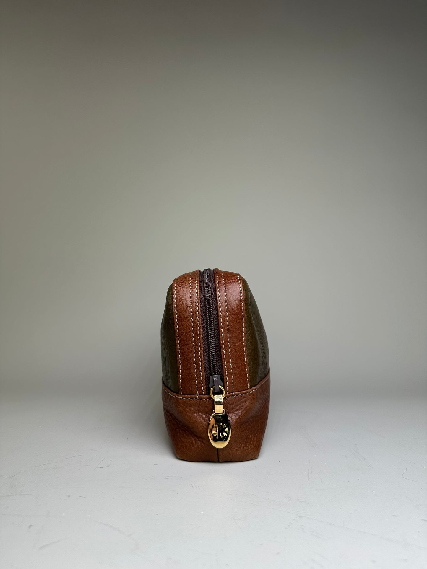 Vintage Loewe Textured Leather Cosmetic Case Olive Brown