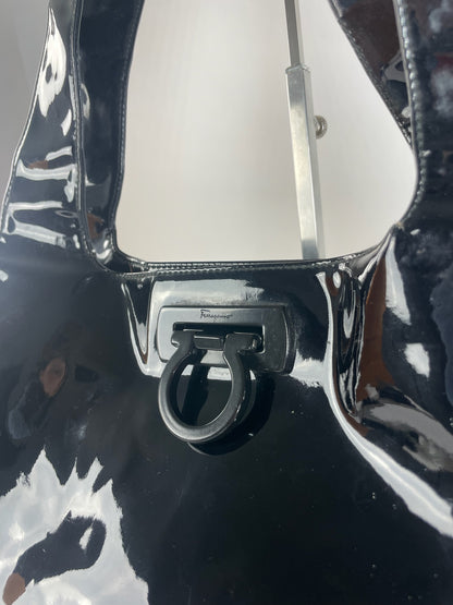 Vintage Salvatore Ferragamo Patent Leather Handbag Black