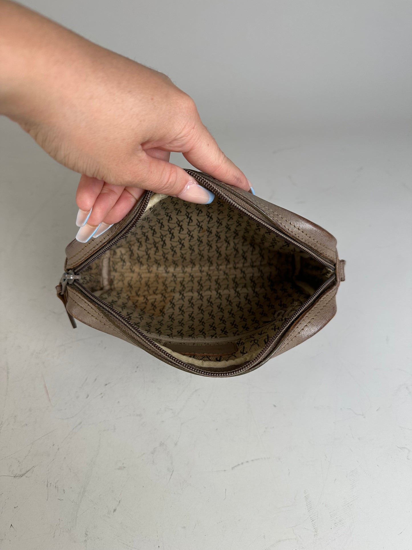 Vintage Saint Laurent Canvas Cosmetic Bag Beige Brown