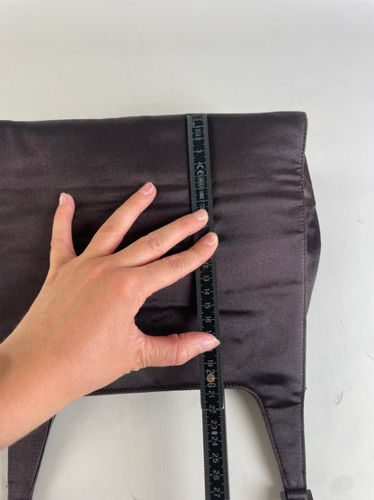Vintage Gucci Satin Bamboo Handle Shoulder Bag Black Gold