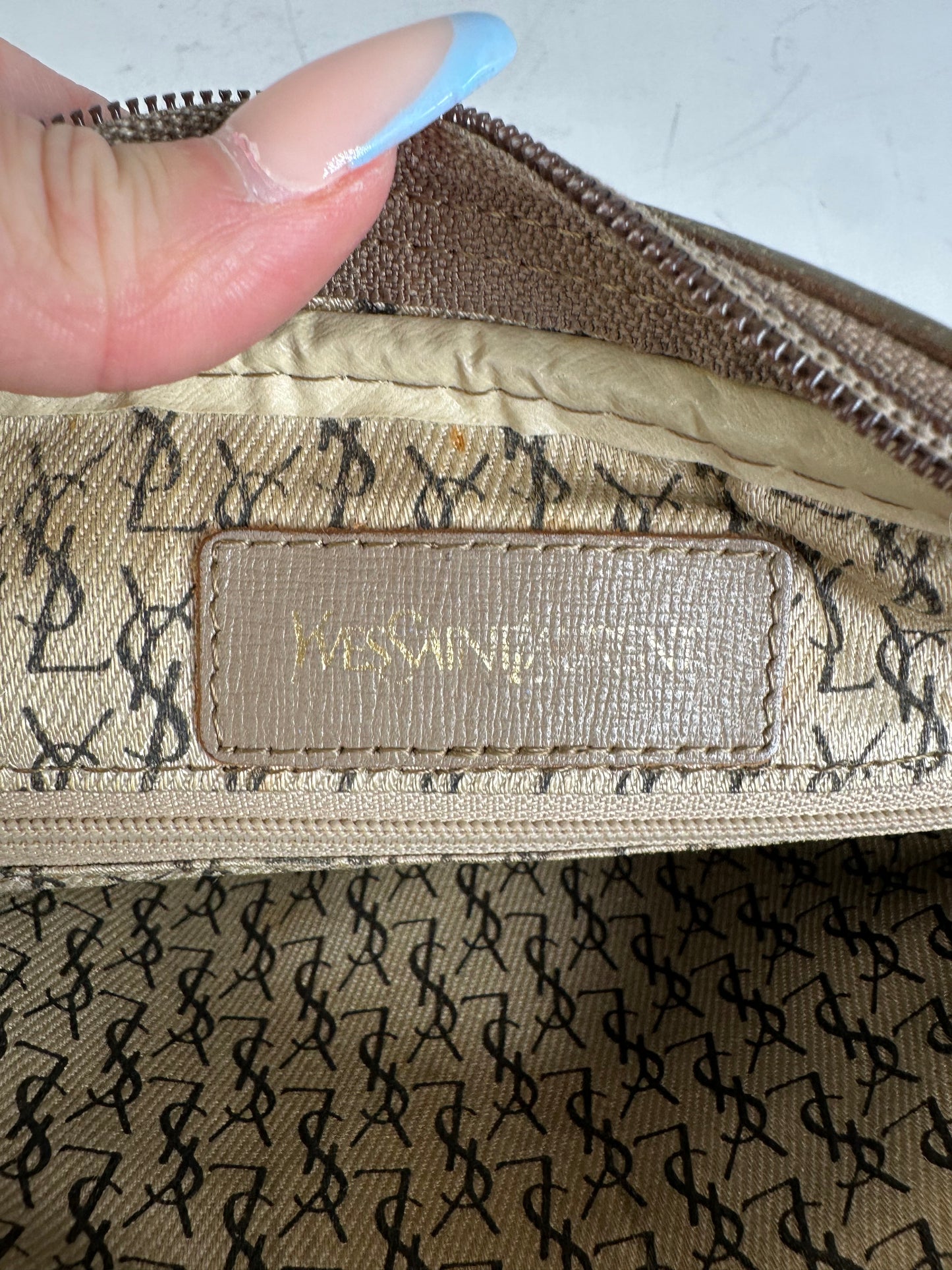 Vintage Saint Laurent Canvas Cosmetic Bag Beige Brown