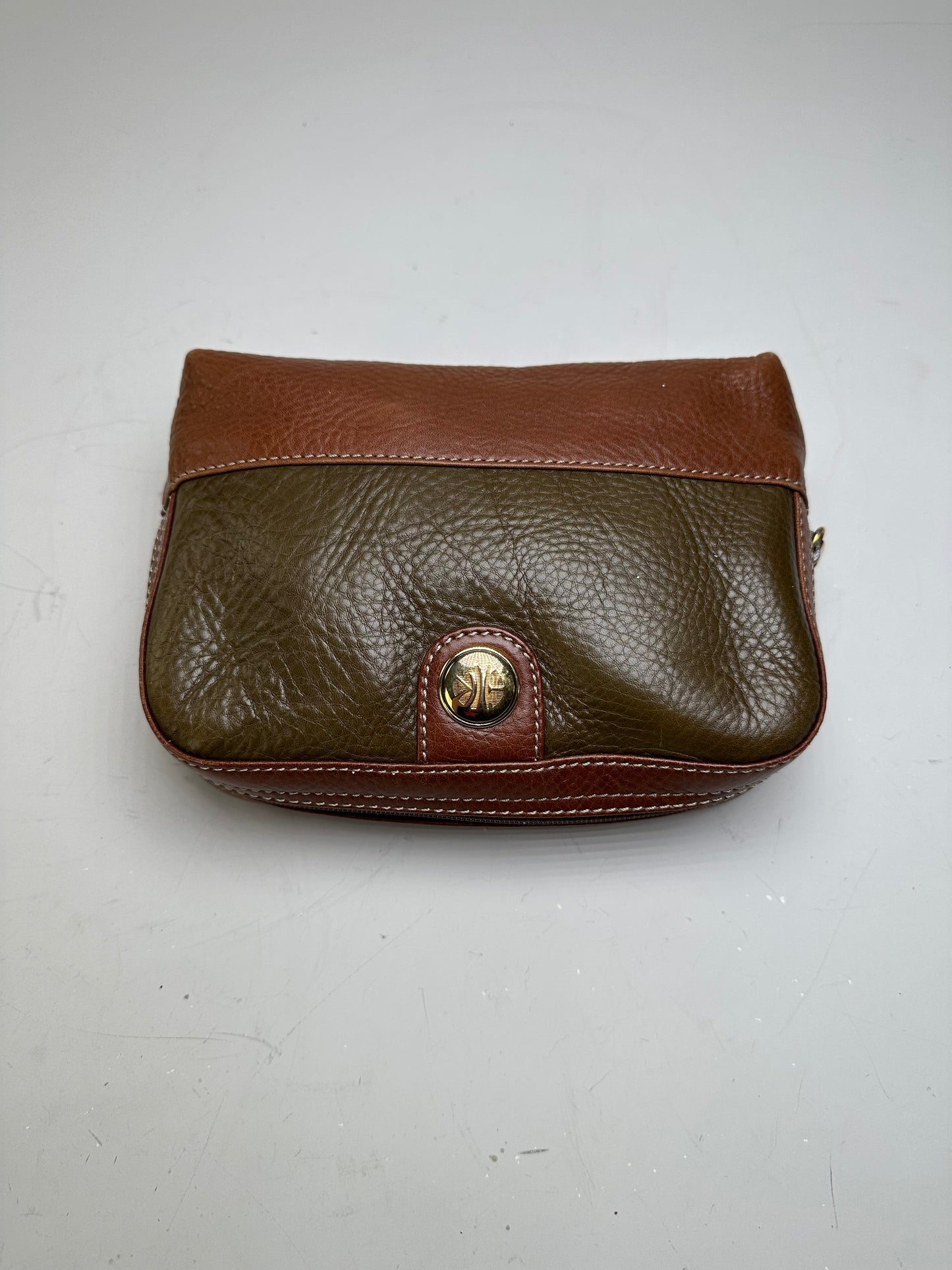 Vintage Loewe Textured Leather Cosmetic Case Olive Brown